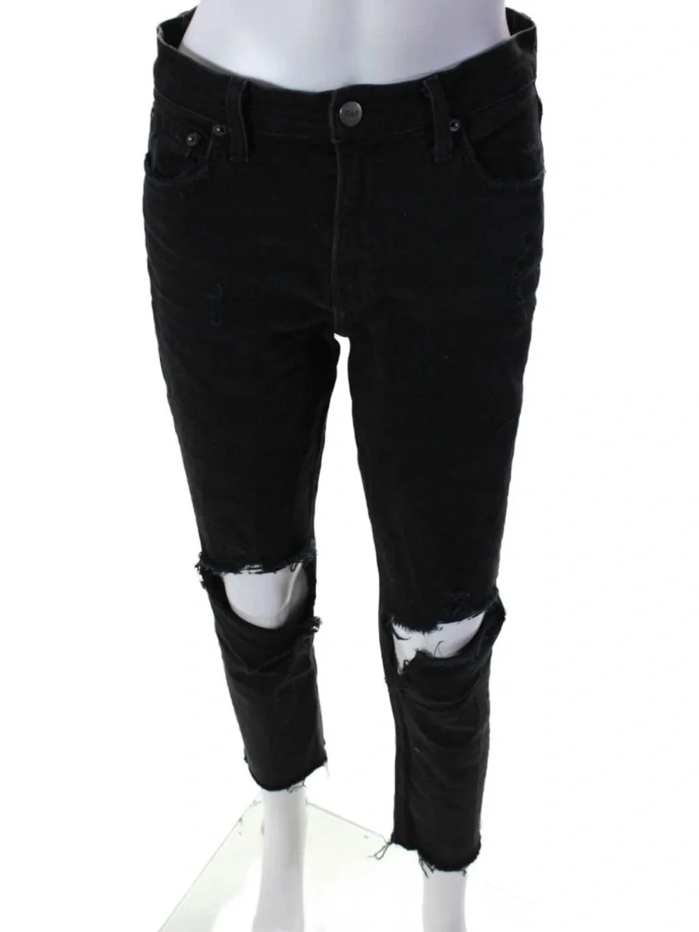 Reformation Camille Skinny Jeans in Black High Rise Distressed Knee Size 26